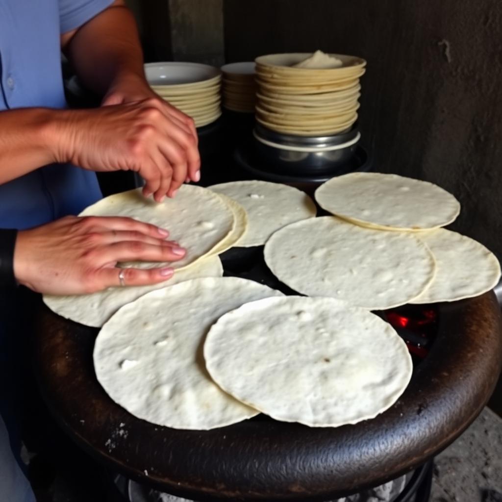 Fresh tortillas on the grill